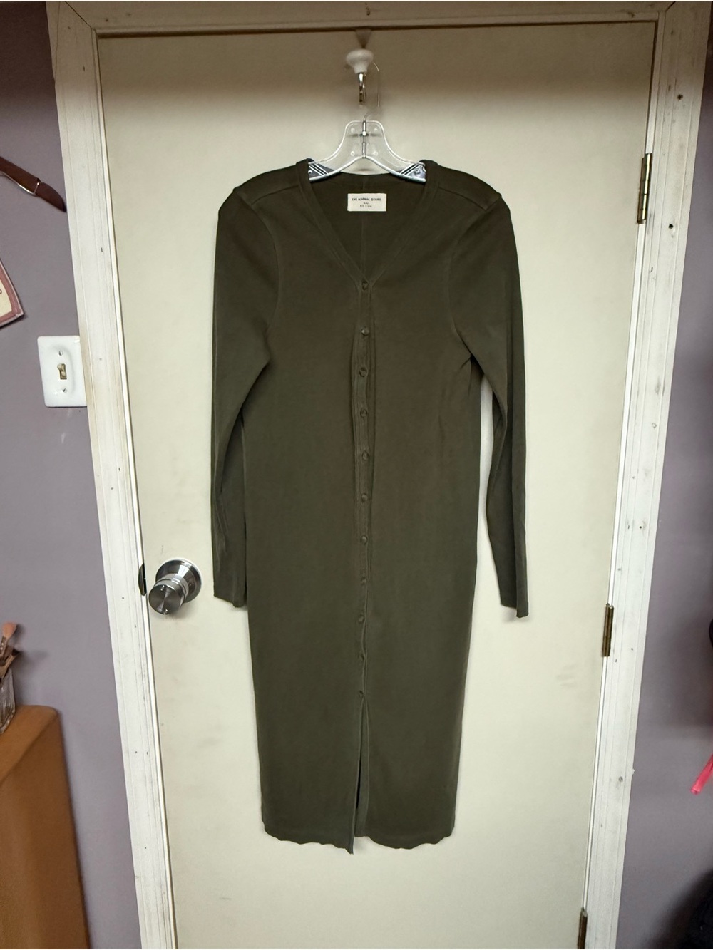 The Normal Brand Olive Long-Sleeve Button Midi Dress